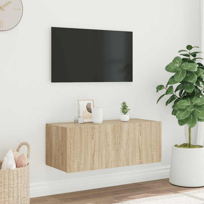 Comodă TV de perete cu lumini LED, stejar sonoma, 80x35x31 cm - WALTI WALTI