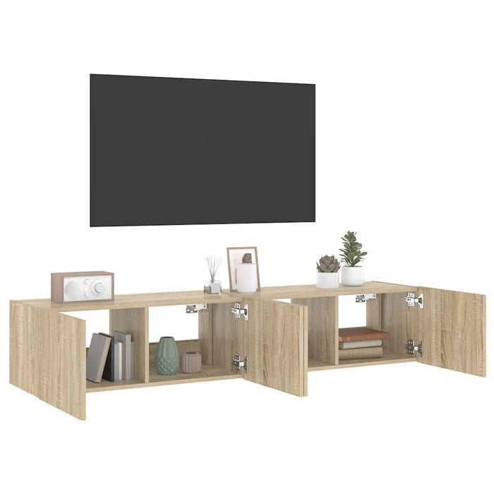 Comodă TV de perete cu LED, 2 buc. stejar sonoma, 80x35x31 cm - WALTI WALTI