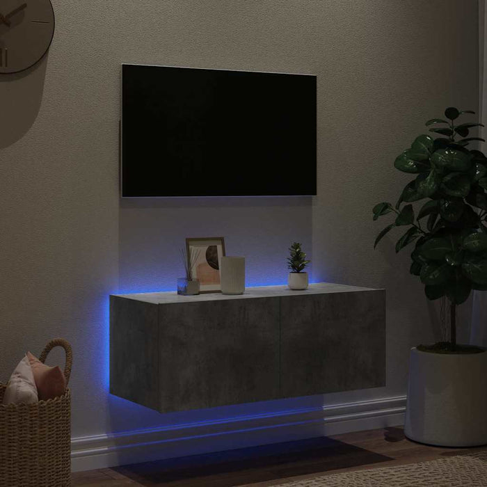 Comodă TV de perete cu lumini LED, gri beton, 80x35x31 cm - WALTI WALTI