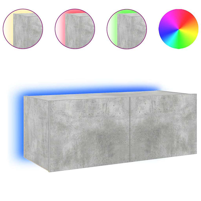 Comodă TV de perete cu lumini LED, gri beton, 80x35x31 cm - WALTI WALTI