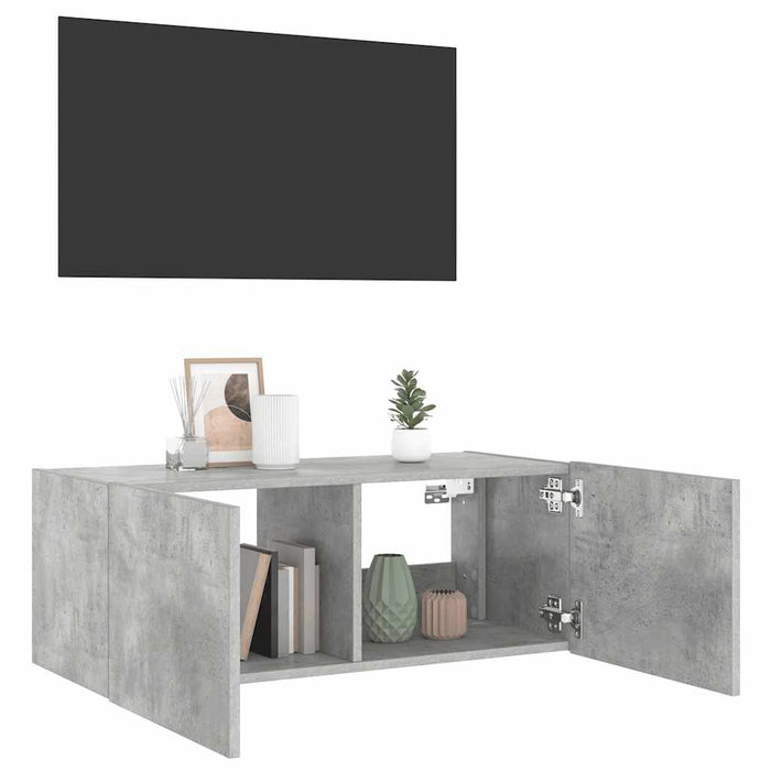 Comodă TV de perete cu lumini LED, gri beton, 80x35x31 cm - WALTI WALTI