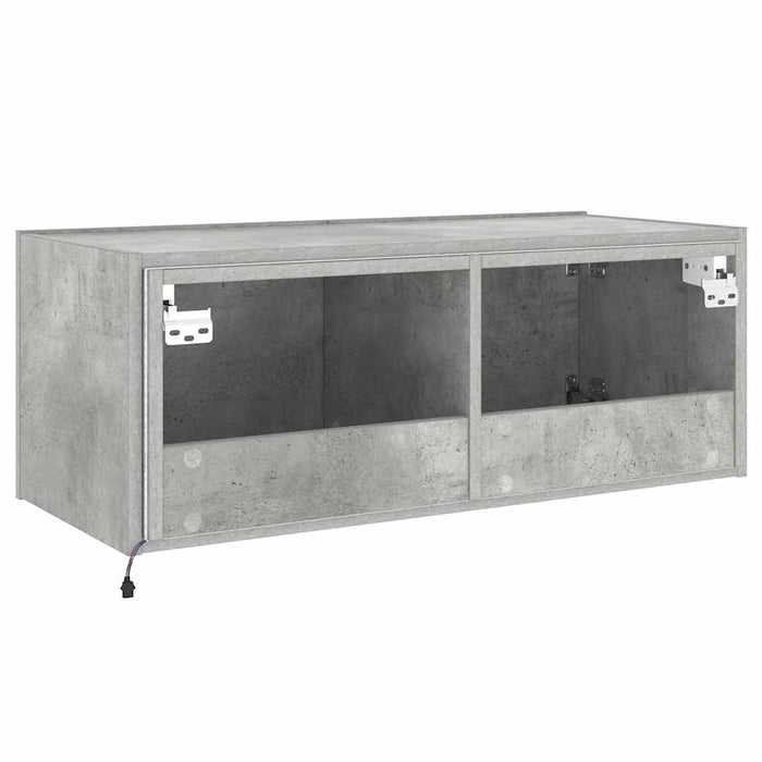 Comodă TV de perete cu lumini LED, gri beton, 80x35x31 cm - WALTI WALTI