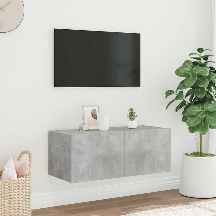 Comodă TV de perete cu lumini LED, gri beton, 80x35x31 cm - WALTI WALTI