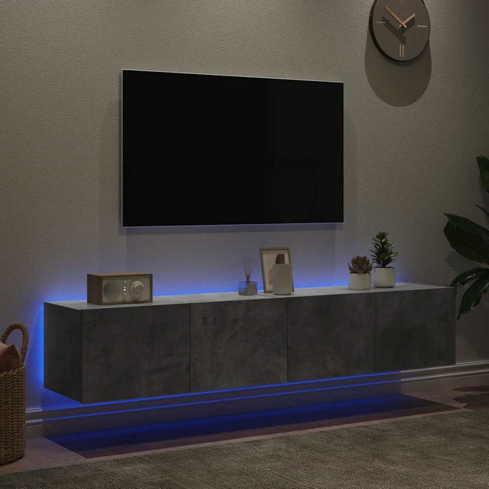 Comode TV de perete cu lumini LED 2 buc. gri beton 80x35x31 cm - WALTI WALTI