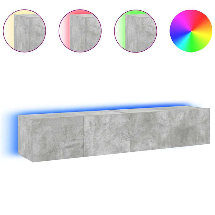 Comode TV de perete cu lumini LED 2 buc. gri beton 80x35x31 cm - WALTI WALTI