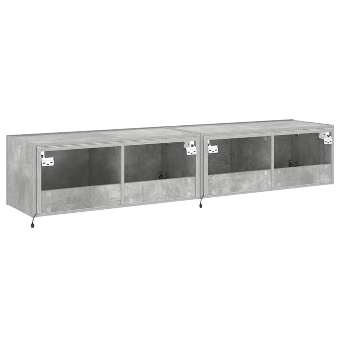 Comode TV de perete cu lumini LED 2 buc. gri beton 80x35x31 cm - WALTI WALTI