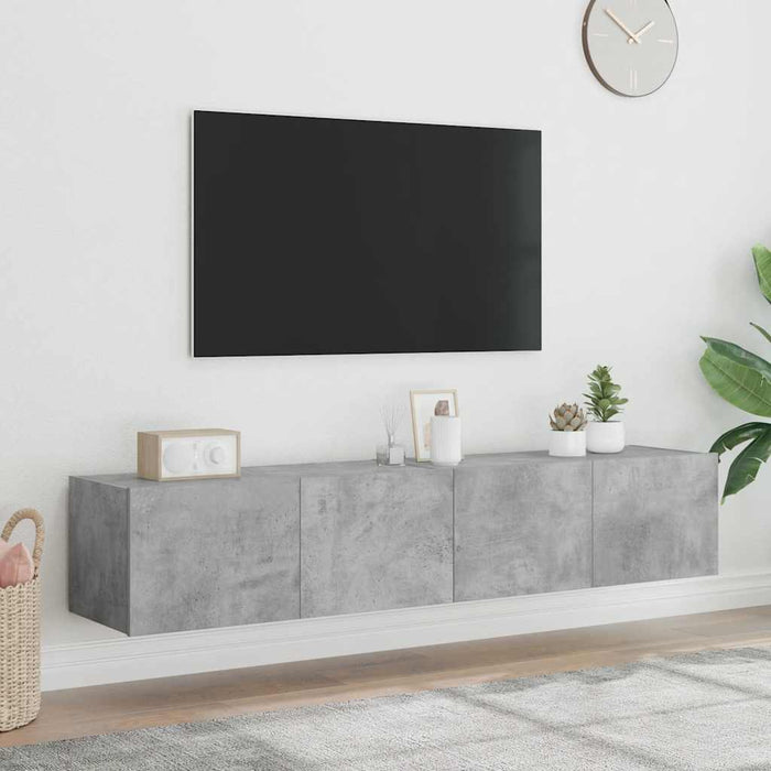 Comode TV de perete cu lumini LED 2 buc. gri beton 80x35x31 cm - WALTI WALTI
