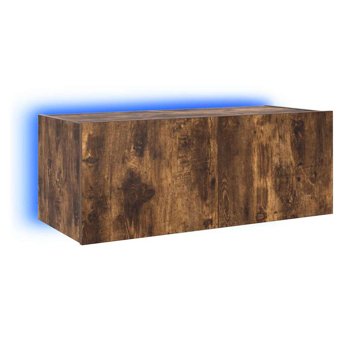 Comodă TV de perete cu lumini LED, stejar fumuriu, 80x35x31 cm - WALTI WALTI