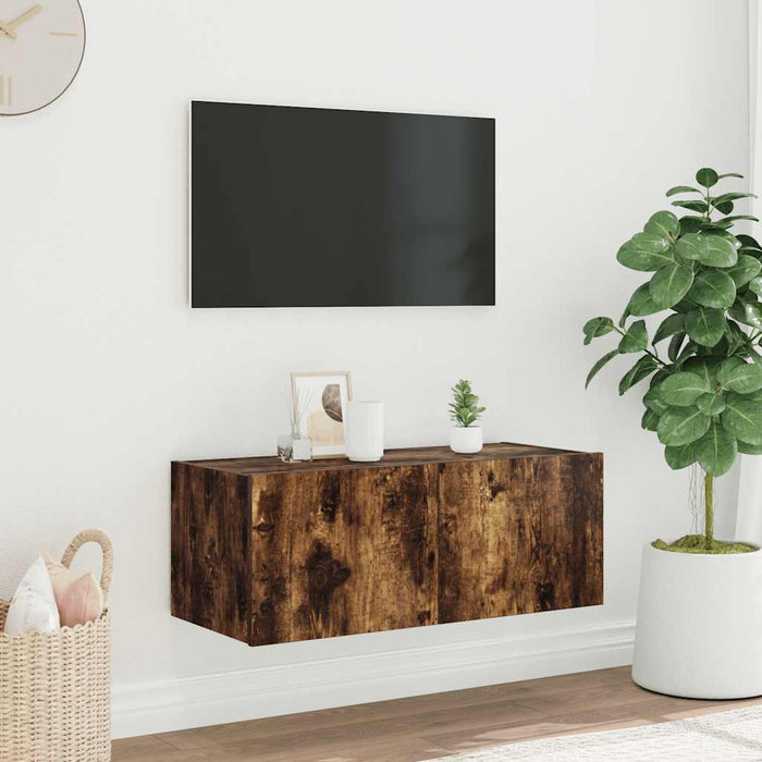 Comodă TV de perete cu lumini LED, stejar fumuriu, 80x35x31 cm - WALTI WALTI