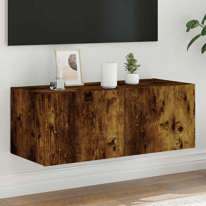 Comodă TV de perete cu lumini LED, stejar fumuriu, 80x35x31 cm - WALTI WALTI