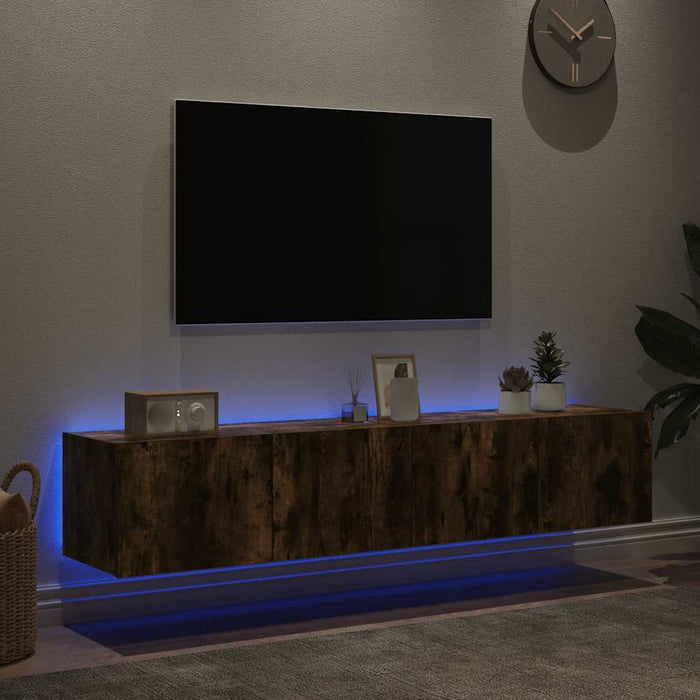 Comodă TV de perete cu LED, 2 buc. stejar fumuriu, 80x35x31 cm - WALTI WALTI