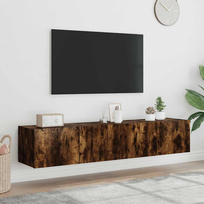 Comodă TV de perete cu LED, 2 buc. stejar fumuriu, 80x35x31 cm - WALTI WALTI