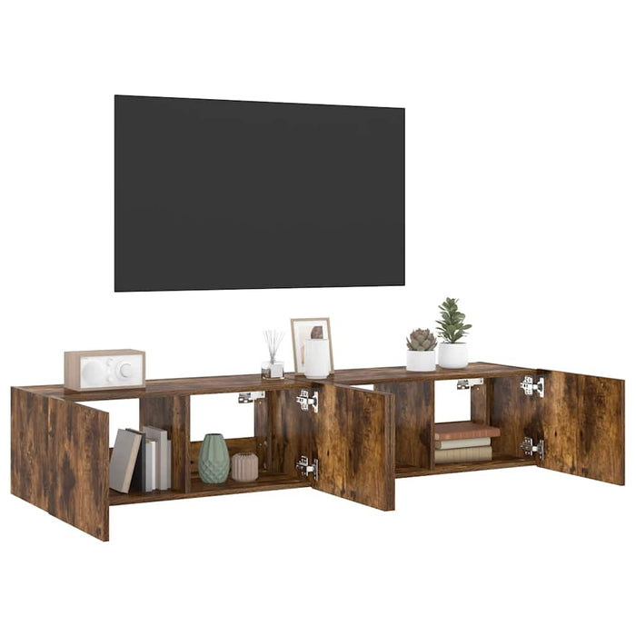Comodă TV de perete cu LED, 2 buc. stejar fumuriu, 80x35x31 cm - WALTI WALTI