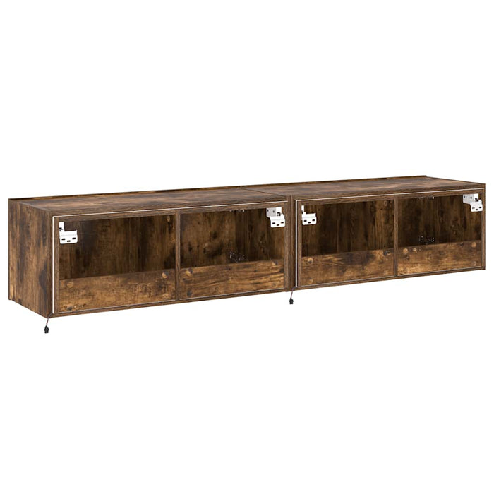 Comodă TV de perete cu LED, 2 buc. stejar fumuriu, 80x35x31 cm - WALTI WALTI