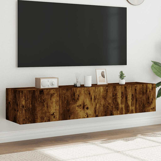 Comodă TV de perete cu LED, 2 buc. stejar fumuriu, 80x35x31 cm - WALTI WALTI