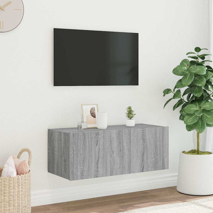 Comodă TV de perete cu lumini LED, gri sonoma, 80x35x31 cm - WALTI WALTI