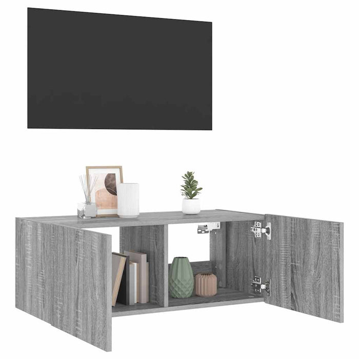 Comodă TV de perete cu lumini LED, gri sonoma, 80x35x31 cm - WALTI WALTI