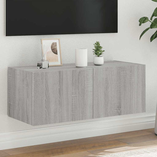Comodă TV de perete cu lumini LED, gri sonoma, 80x35x31 cm - WALTI WALTI