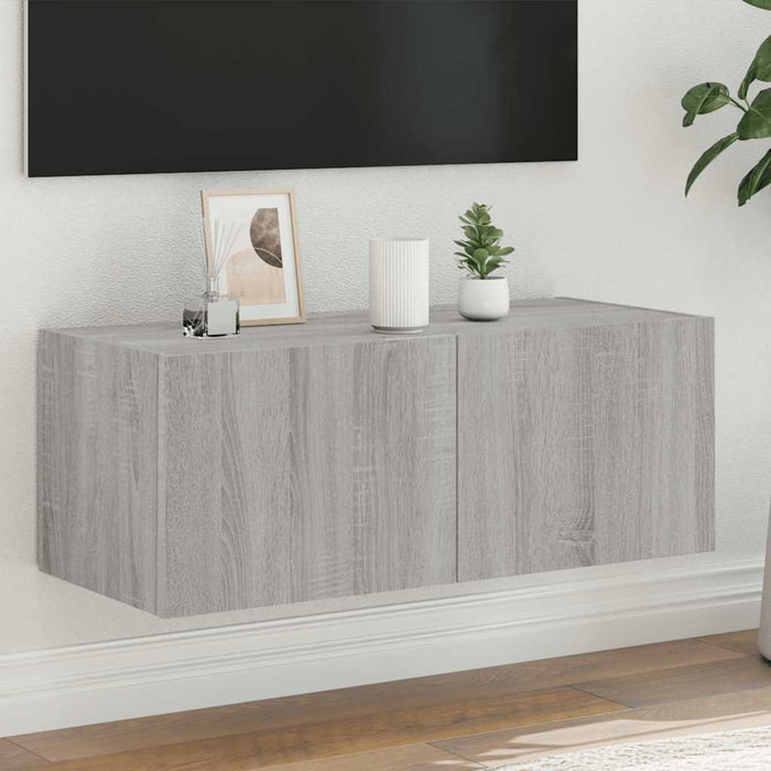 Comodă TV de perete cu lumini LED, gri sonoma, 80x35x31 cm - WALTI WALTI