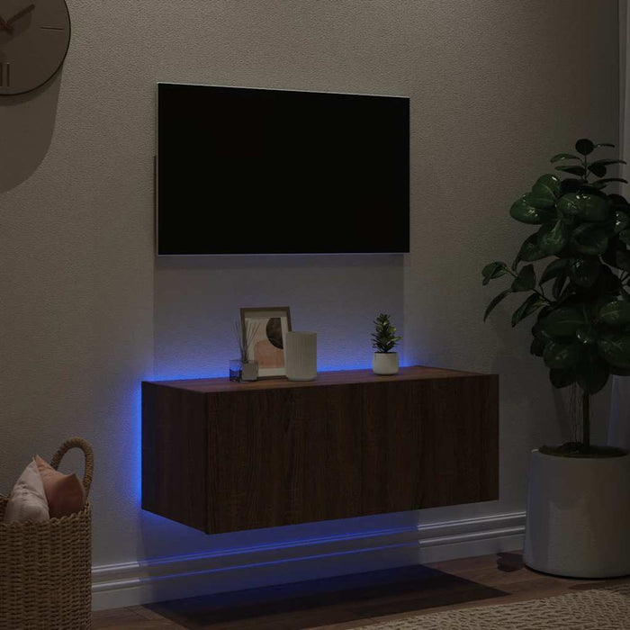 Comodă TV de perete cu lumini LED, stejar maro, 80x35x31 cm - WALTI WALTI