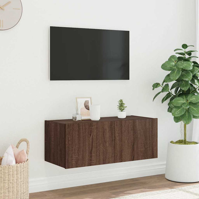 Comodă TV de perete cu lumini LED, stejar maro, 80x35x31 cm - WALTI WALTI