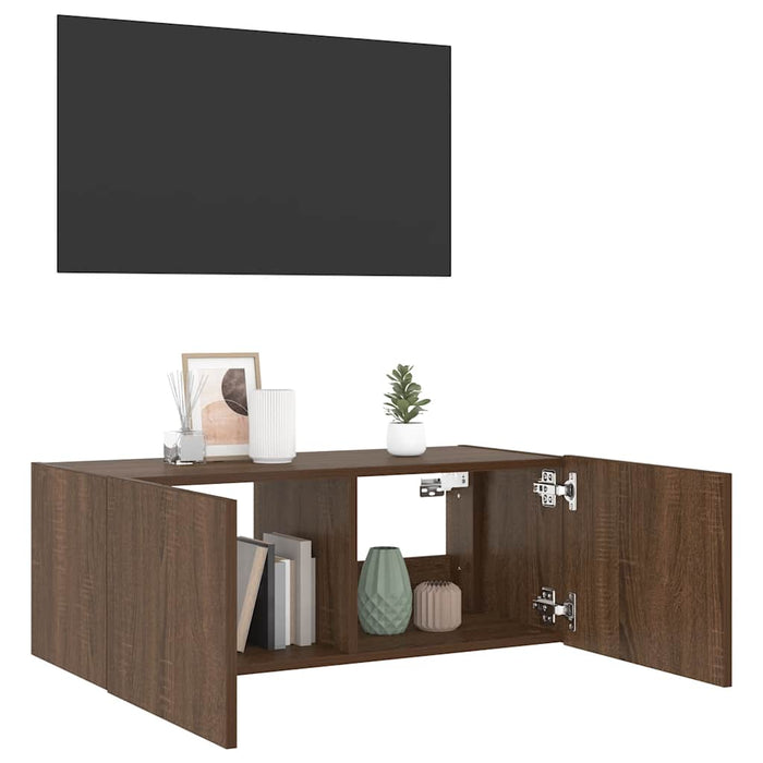 Comodă TV de perete cu lumini LED, stejar maro, 80x35x31 cm - WALTI WALTI