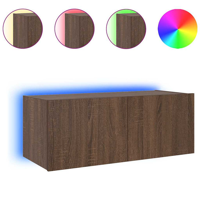 Comodă TV de perete cu lumini LED, stejar maro, 80x35x31 cm - WALTI WALTI