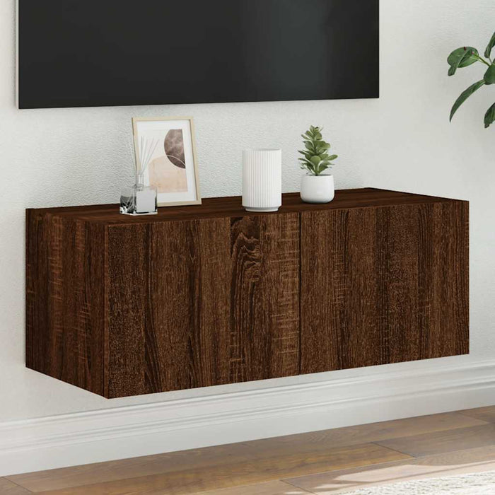 Comodă TV de perete cu lumini LED, stejar maro, 80x35x31 cm - WALTI WALTI