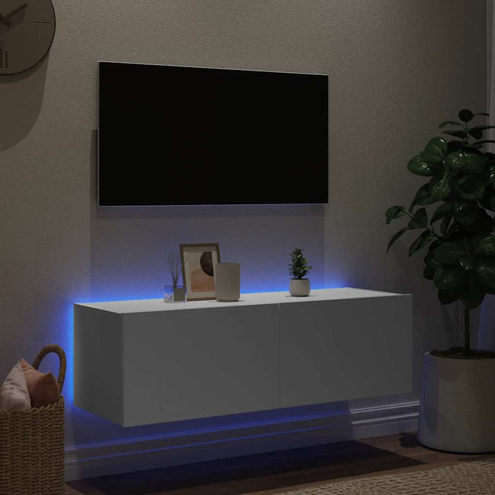 Comodă TV de perete cu lumini LED, alb, 100x35x31 cm - WALTI WALTI