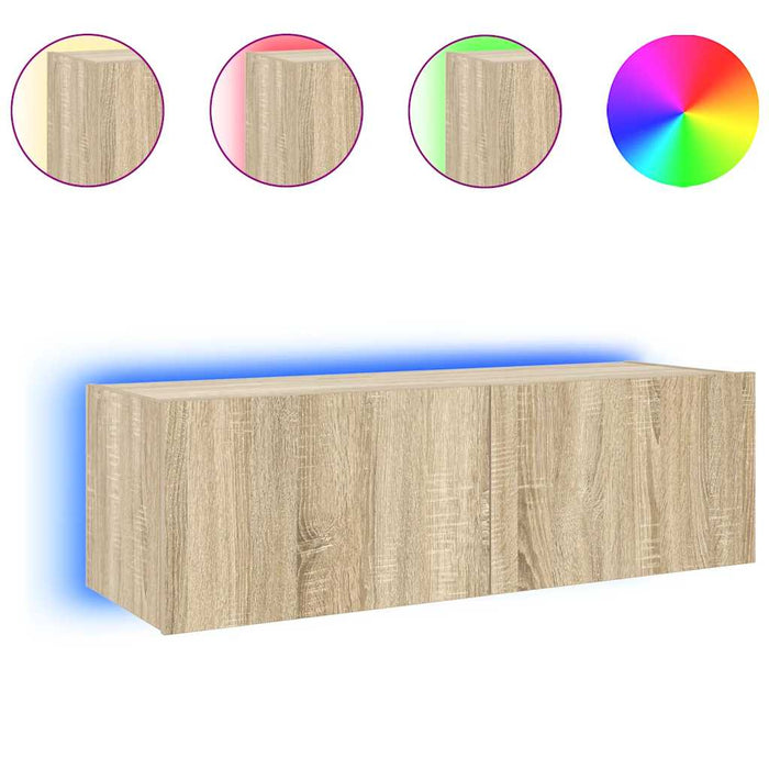 Comodă TV de perete cu lumini LED, stejar sonoma, 100x35x31 cm - WALTI WALTI