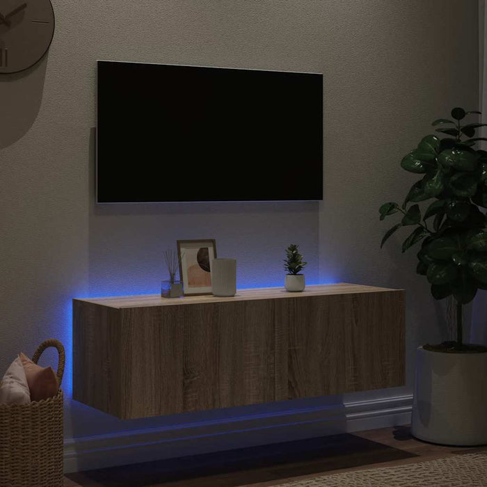 Comodă TV de perete cu lumini LED, stejar sonoma, 100x35x31 cm - WALTI WALTI
