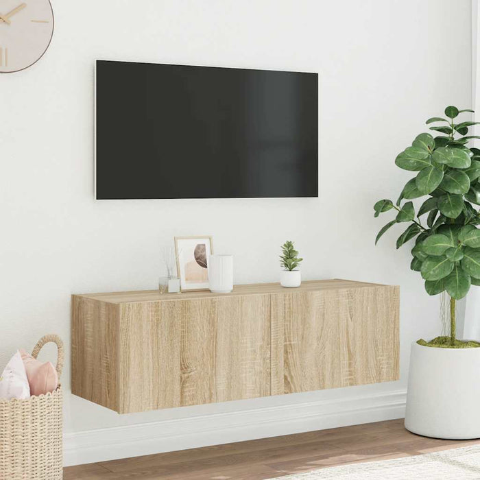 Comodă TV de perete cu lumini LED, stejar sonoma, 100x35x31 cm - WALTI WALTI
