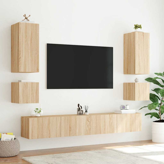 Comodă TV de perete cu lumini LED, stejar sonoma, 100x35x31 cm - WALTI WALTI
