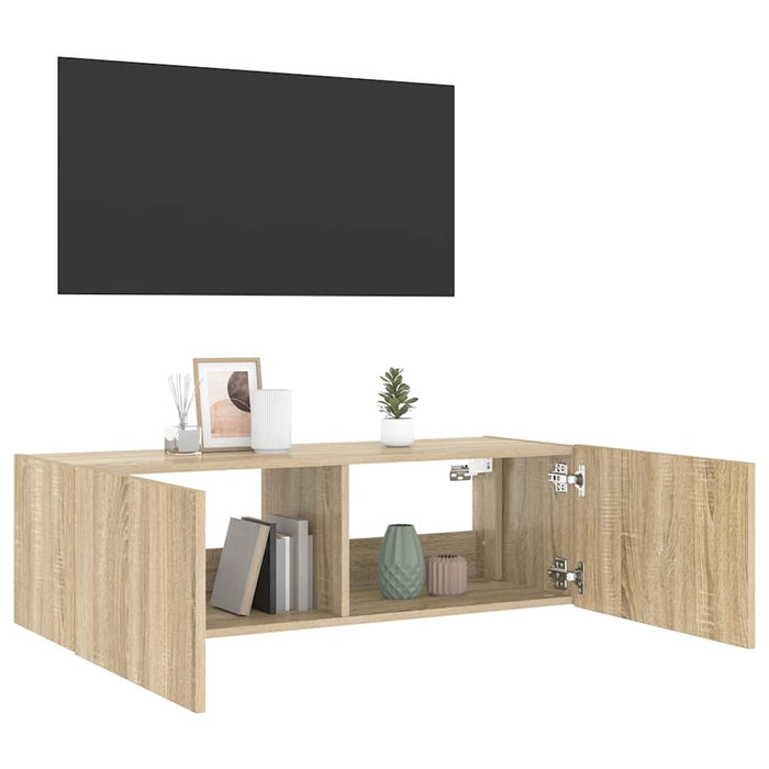 Comodă TV de perete cu lumini LED, stejar sonoma, 100x35x31 cm - WALTI WALTI