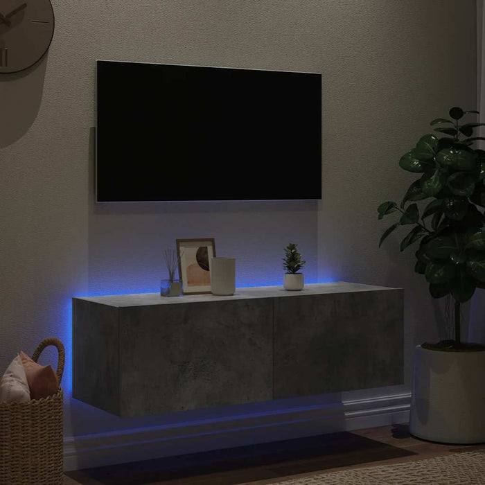 Comodă TV de perete cu lumini LED, gri beton, 100x35x31 cm - WALTI WALTI