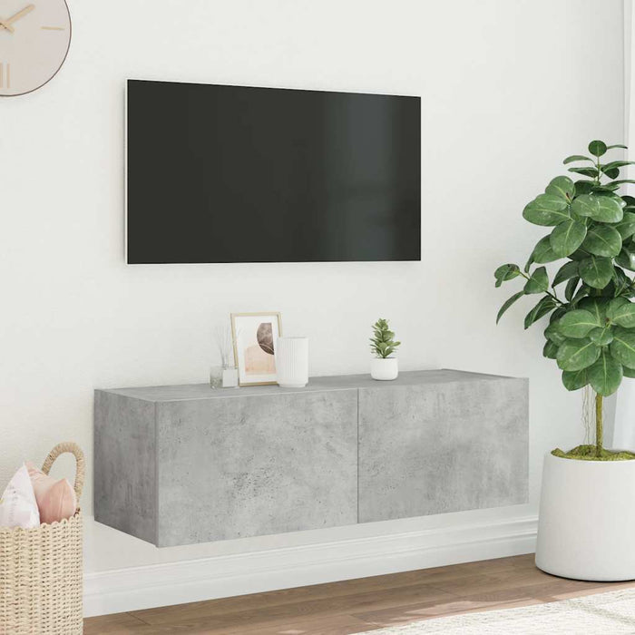 Comodă TV de perete cu lumini LED, gri beton, 100x35x31 cm - WALTI WALTI