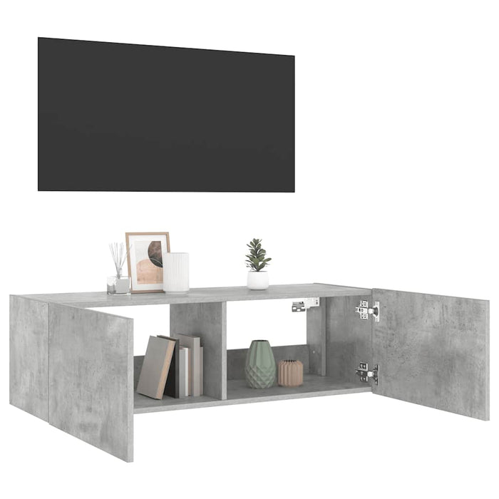 Comodă TV de perete cu lumini LED, gri beton, 100x35x31 cm - WALTI WALTI