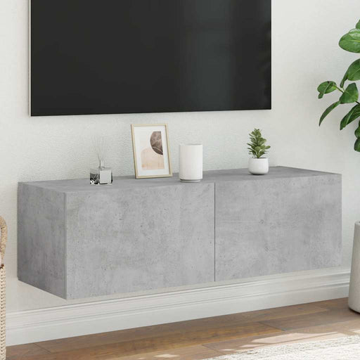 Comodă TV de perete cu lumini LED, gri beton, 100x35x31 cm - WALTI WALTI