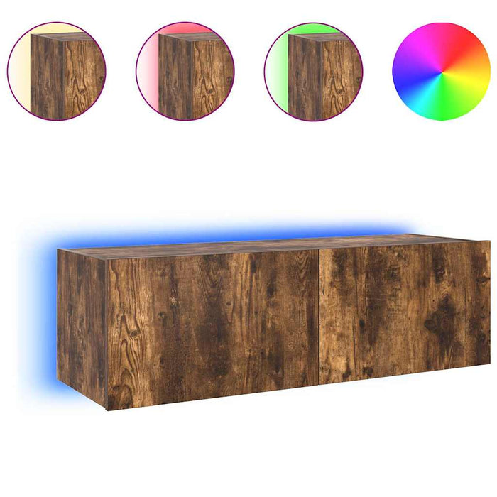 Comodă TV de perete cu lumini LED, stejar fumuriu, 100x35x31 cm - WALTI WALTI
