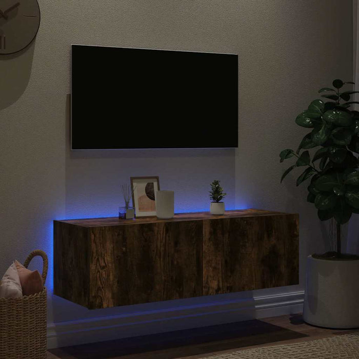 Comodă TV de perete cu lumini LED, stejar fumuriu, 100x35x31 cm - WALTI WALTI