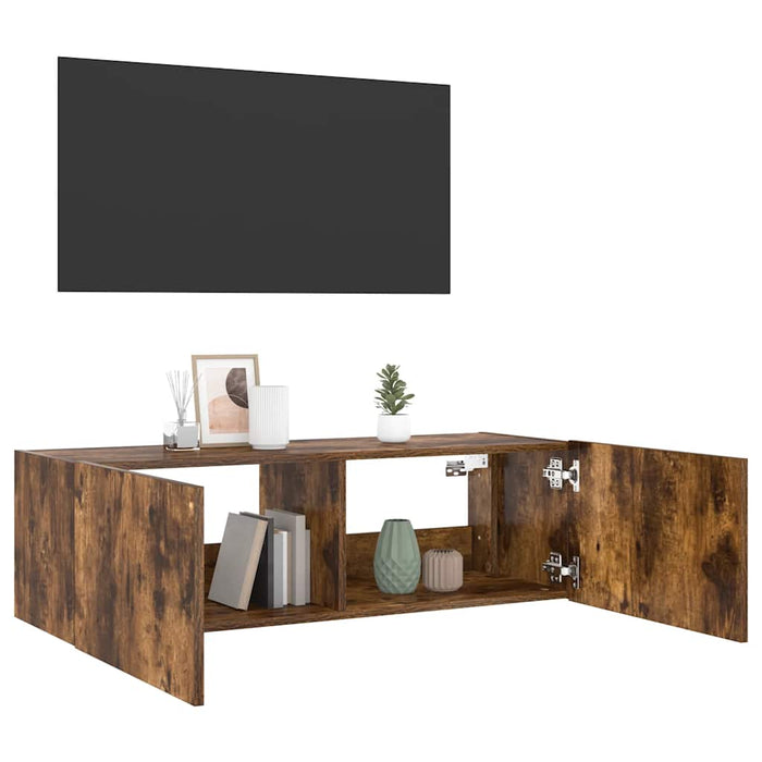 Comodă TV de perete cu lumini LED, stejar fumuriu, 100x35x31 cm - WALTI WALTI