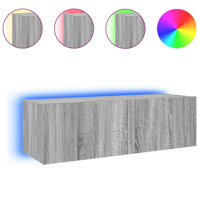 Comodă TV de perete cu lumini LED, gri sonoma, 100x35x31 cm - WALTI WALTI