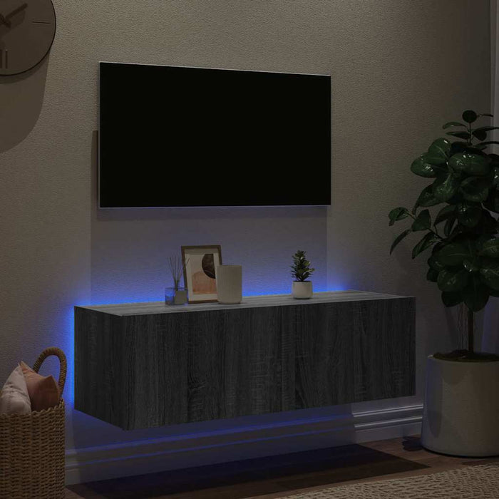 Comodă TV de perete cu lumini LED, gri sonoma, 100x35x31 cm - WALTI WALTI