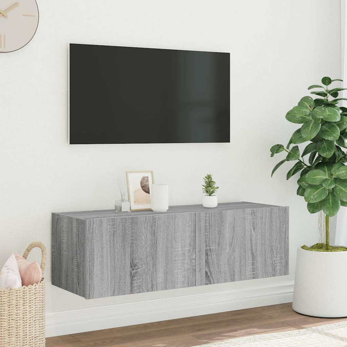 Comodă TV de perete cu lumini LED, gri sonoma, 100x35x31 cm - WALTI WALTI