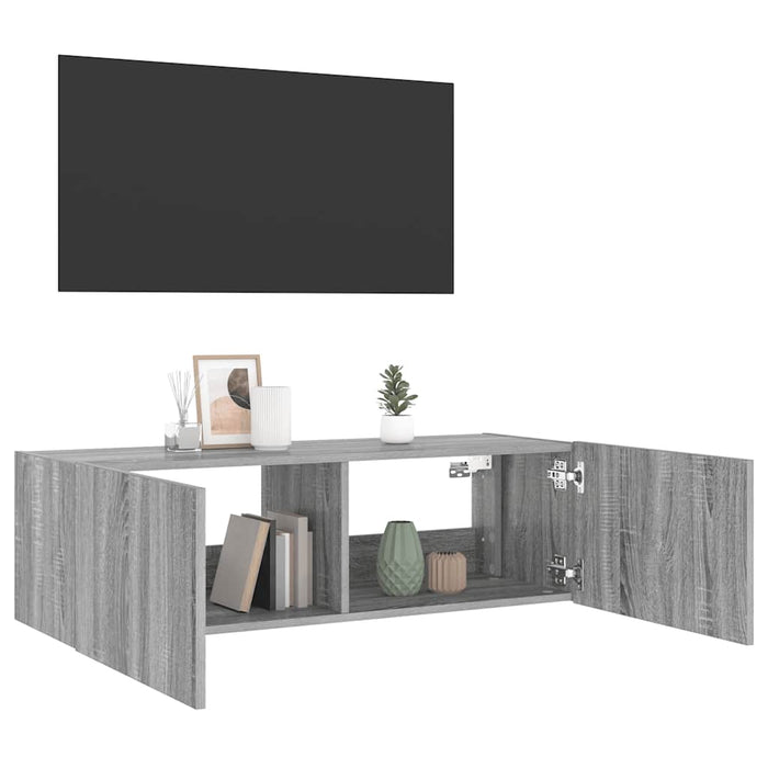 Comodă TV de perete cu lumini LED, gri sonoma, 100x35x31 cm - WALTI WALTI