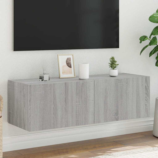 Comodă TV de perete cu lumini LED, gri sonoma, 100x35x31 cm - WALTI WALTI