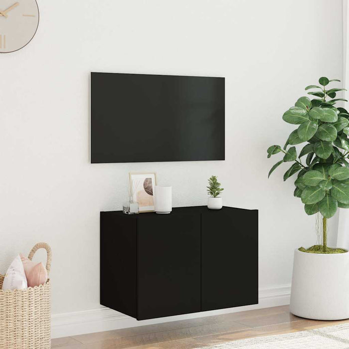 Comodă TV de perete cu lumini LED, negru, 60x35x41 cm WALTI