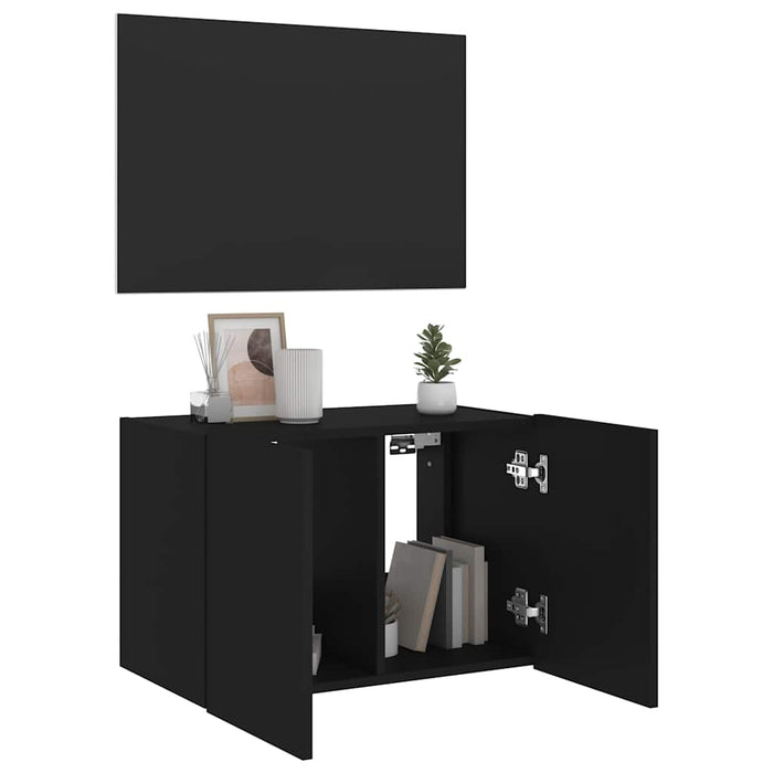 Comodă TV de perete cu lumini LED, negru, 60x35x41 cm WALTI