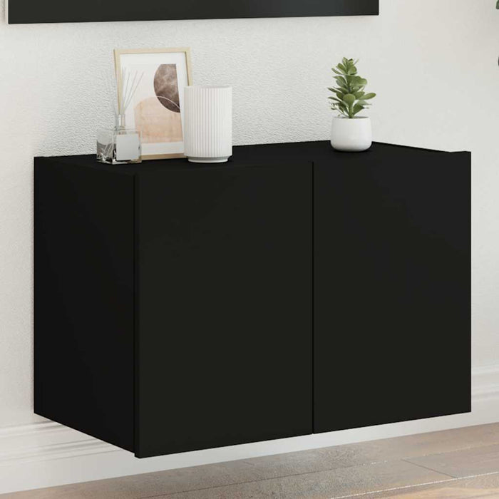 Comodă TV de perete cu lumini LED, negru, 60x35x41 cm WALTI