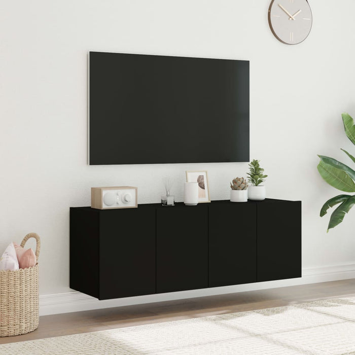 Comode TV de perete cu lumini LED, 2 buc., negru, 60x35x41 cm WALTI